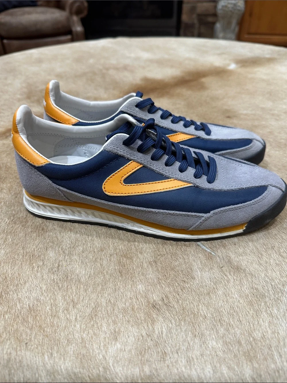 Tretorn Navy and Yellow Retro Runner Sneakers - Picture 3 of 6